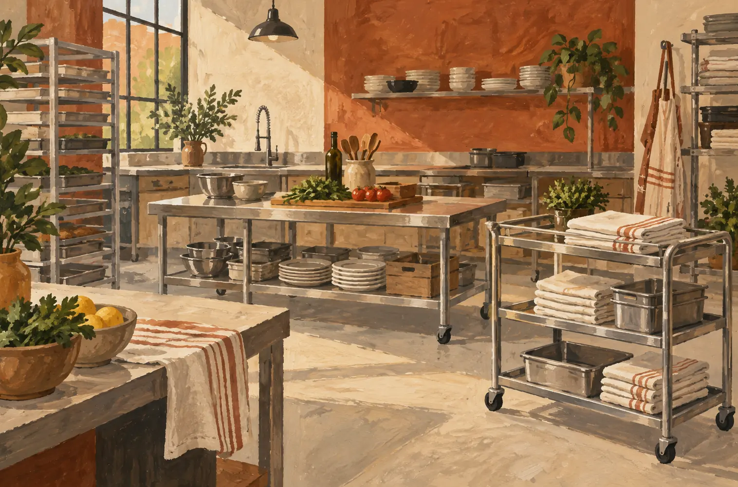 Illustration of catering businesses and their working space
